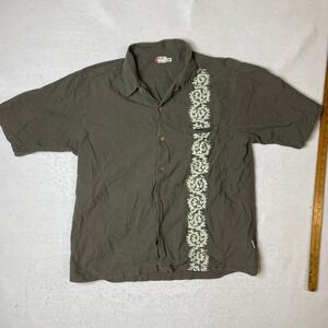 Levi's XL Mens Olive Green Corduroy Button Up Shirt Floral Print Short‎ Sleeve